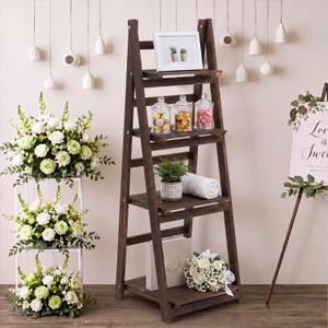 Wooden 4-tier Foldable Ladder Shelf, Dark Walnut Wedding Treat Gift Stand, 45.5 x 16 x 13.5 Inch