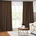 Brown Blackout Pleated Look Curtains 96 Inches Long 8 ft Length for Patio Sliding Door Living Room, 100% Light Blocking Linen Textured Curtains 72 Wide 2 PCs Back Tab Rod Pocket Hook Belt