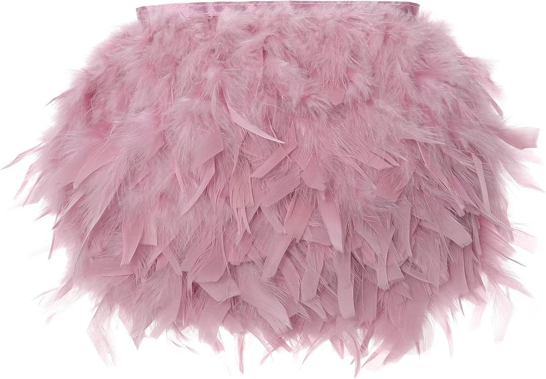 AWAYTR 5 Yards Turkey Feather Trim - 4~6in Width Natural Fluffy Feather Trim Fringe for DIY Dress Crafts Costumes Decoration (Leather Pink)