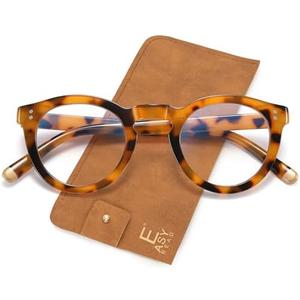 EASY READ Blue Light Blocking Glasses for Women,Retro Round Anti Eyestrain Computer Eyeglasses for Women with Spring Hinge