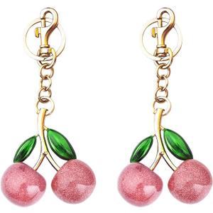 COOLANS 2 Pcs Cherry Keychains Bag Charms Car Key Ring Charm Women Cute Novelty Keychains Leather Handbag Purse Key chains