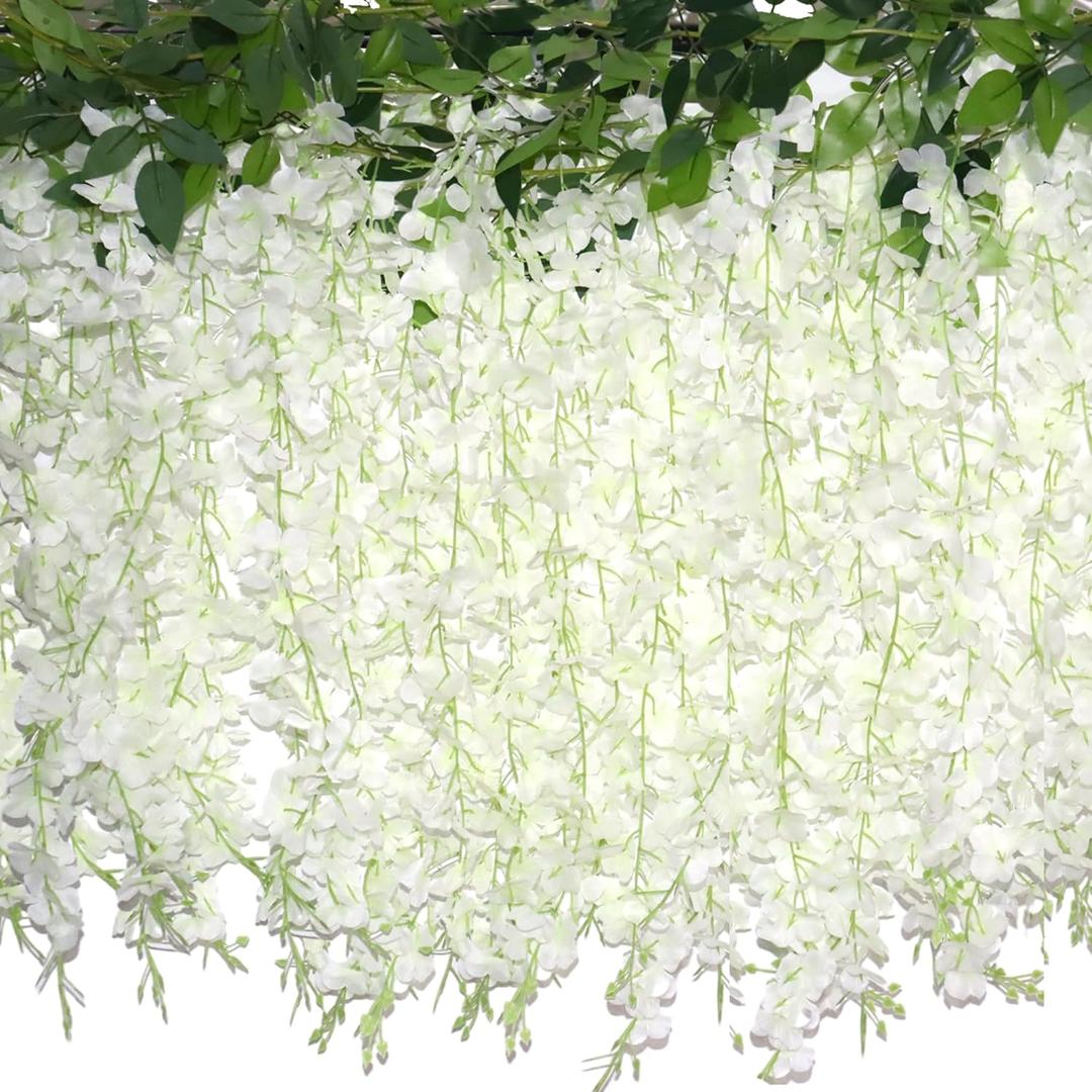ZINHO 60 Branches Wisteria Hanging Flowers, Artificial White Wisteria Flowers Garland for Wedding Arch Ceremony Party Garden Home Backdrop Decor