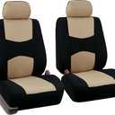FH Group Car Seat Covers Full Set Cloth - Universal Fit Automotive Seat Covers, Low Back Front Seat Covers, Solid Back Seat Cover, Washable Car Seat Cover for SUV, Sedan and Van Beige, Front Seats Only