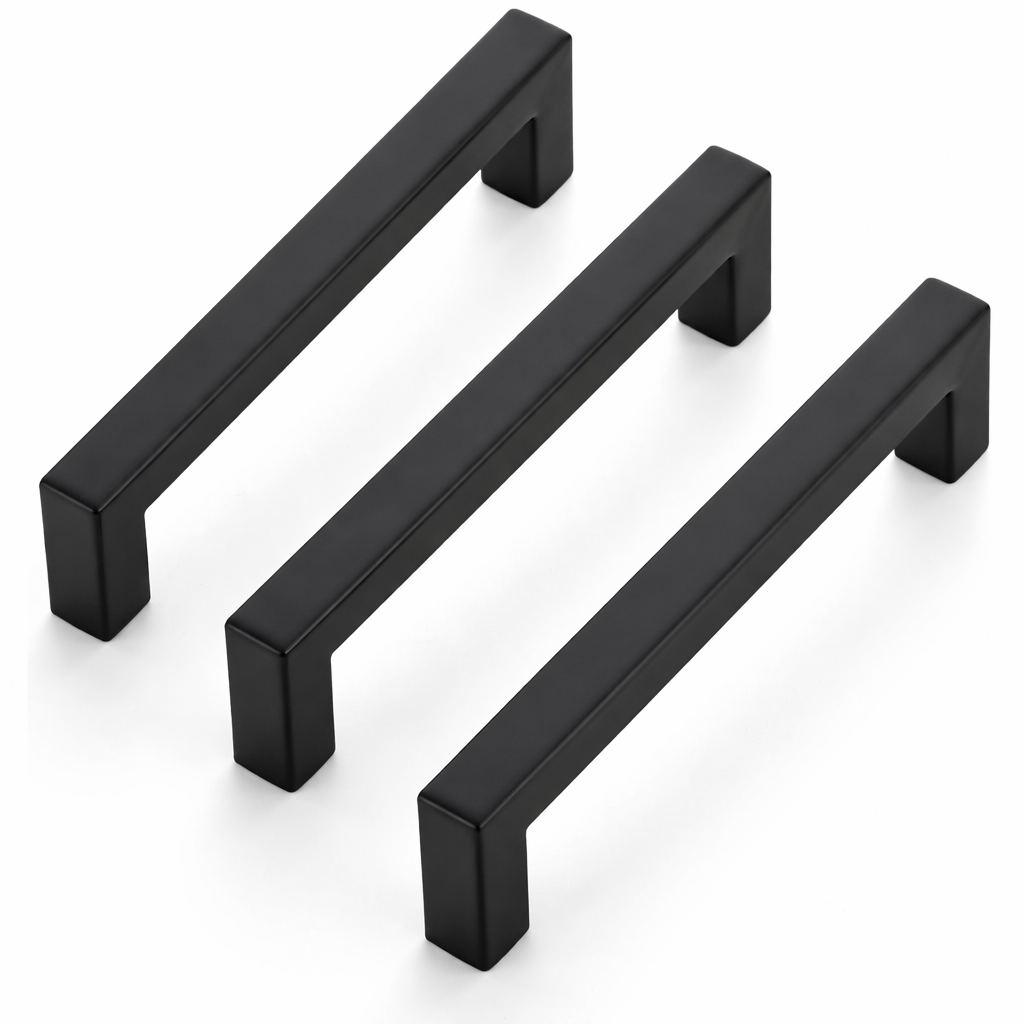 Ravinte 3 Pack 4 Inch Kitchen Square Cabinet Handles Matte Black Cabinet Pulls Black Drawer Pulls Cupboard Hardware Kitchen Handles (4-1/2 Inch (4 Inch Hole Center))