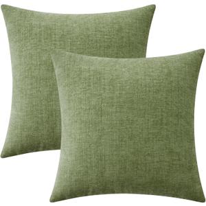 MIULEE Pack of 2 Couch Throw Pillow Covers 22x22 Inch Spring Soft Sage Green Chenille Pillow Covers for Sofa Living Room Solid Dyed Pillow Cases