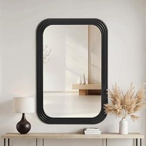 AMOISE 36x24 Inch Rectangle Wall Mirror with Wood Frame, Black Rounded Corners, Wall Mounted for Bathroom Vanity, Living Room, Bedroom, Entryway