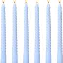 6 Pack 10 Inch Baby-Blue Spiral Taper Candles for Hanukkah and Winter Home Decoration, Unscented Dripless Twisted Candlesticks for Dinner Beach-Themed Decor Relaxation and Meditation