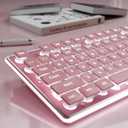 EWEADN GX710S Backlit Computer Keyboards, Wired USB Keyboard with White Backlit, Metal Panel, Plug and Play, Pudding Keycaps Full Size Quite Computer Keyboard for Win/PC/Laptop-Pink