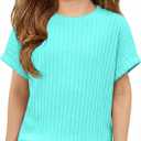 ZDC Girls Short Sleeve T Shirts Kids Summer Textured Tops Crewneck Casual Tee 5-14 Years (Green)