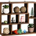 Frcctre Rustic Shadow Box Display Shelf, 9 Compartments Wood Hanging Display Floating Shelves, Multi-Slot Wall Mounted or Freestanding Farmhouse Decor Displays Case