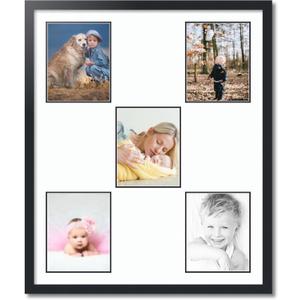 ArtToFrames Collage Photo Frame Double Mat with 5-8x10 Openings with Satin Black Frame and Super White mat.