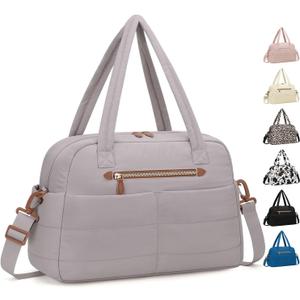 Travel Duffle Bag,Puffer Carry On Duffel Bag with Laptop Compartment Waterproof Overnight Weekender Bags for Women Large Hospital Tote Bags for Labor and Delivery(Medium,Khaki Gray