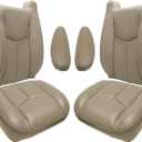 GXARTS Med Tan Driver and Passenger Side Bottom & Top Lean Back Replacement Leather Seat Cover & Armrest Seat Cover #522/52i Fit For Chevy Silverado Tahoe Suburban Avalanche GMC Sierra Yukon 2003-2007