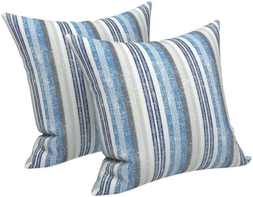 LVTXIII Outdoor Throw Pillow Covers 16 x 16 Inch, Covers ONLY Modern Cute Pattern Decorative Square Toss Pillow Case Pack of 2 for Home Patio Garden Sofa Bed Furniture, Stripe Layered Blue