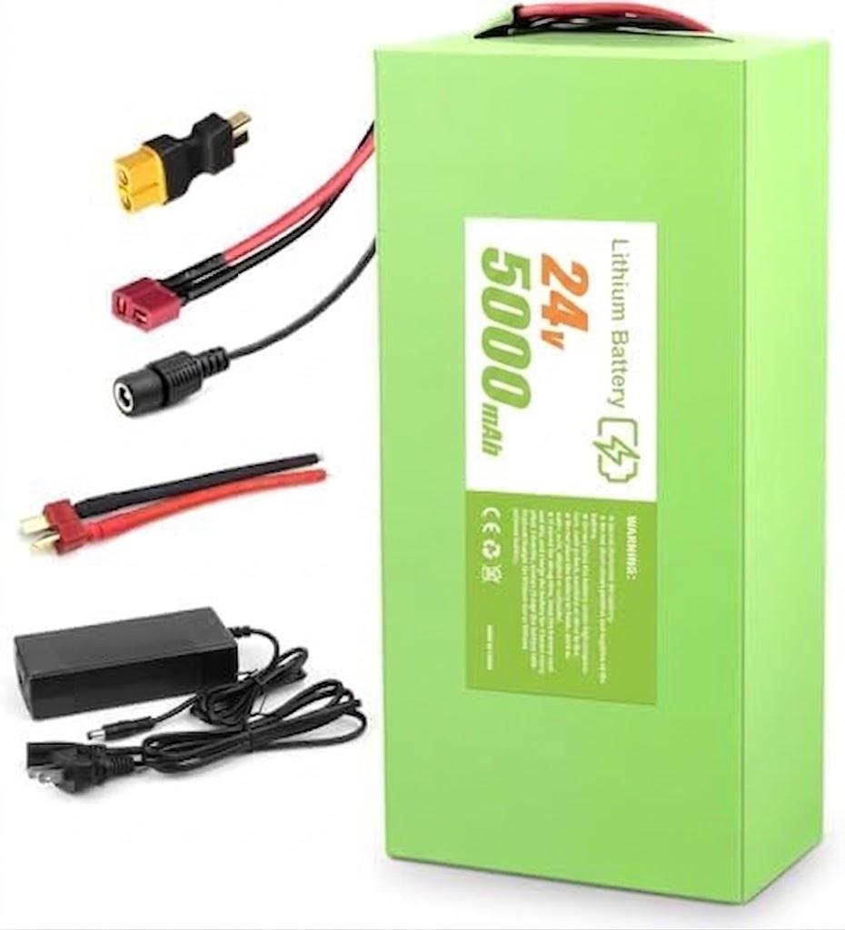 LGNUO 24V Battery 20Ah Li-ion Battery with 1-3A BMS, T-Plug Wiring, Waterproof PVC Outer Case for 200-1000W DIY Projects 