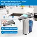 PZOTRUF Automatic Soap Dispenser, Touchless Dish Soap Dispenser 17oz/500ml with Upgraded Infrared Sensor, 5 Adjustable Soap Dispensing Levels, Liquid Hand Dispenser for Bathroom (Silver Set)