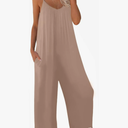 Womens Casual Sleeveless Strap Loose Adjustable Jumpsuits Stretchy Long Pants Romper with Pockets S