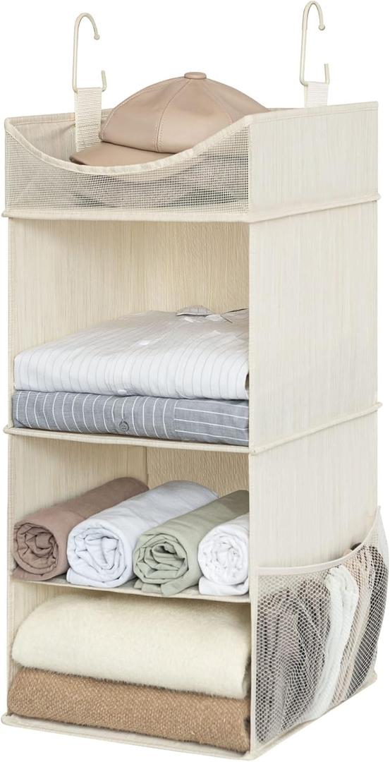 StorageWorks 3-Shelf Hanging Closet Organizer, Adjustable Hanging Closet Organizers and Storage, 12 W x 12 D x 32H, White & Ivory