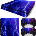 for PS4 Slim Skin Console and Controller, Stickers Vinyl Decals for Playstation 4 Slim Console and Controllers, Skin Sticker Protective FilmBlue Lightning (Black)