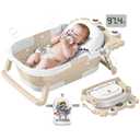 Collapsible Baby Bathtub for Infants to Toddler with Real-time Temp Monitor+Floating Cushion,Foldable Baby Bath Tub Set Applicable 0-36 Month,Portable Travel Baby Tub for Newborns Boy (Beige)