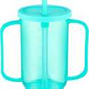 Sliner Adult Sippy Cups for Elderly 12 oz Straw Sippy Cups with 2 Handles No Spill for Adults Spill Proof Dysphagia Cup for Disabled Patients(Turquoise)