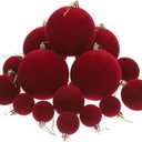 Ornaments - Velvet Flocked Decoration Balls 15 Pcs Shatterproof Red Deep Maroon Tree Hanging Decor Set, 4 6 10 cm Romantic Party Gift for Her