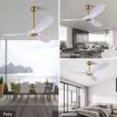QUTWOB 52" Ceiling Fan with Remote Control No Lights,Modern Reversible DC Motor Indoor Outdoor 3 Blades Ceiling Fans for Patio Bedroom Living Room(Gold+White)