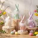 4 Pcs Pastel Easter Bunny Figurine Decoration 6 Inch Pearly Pastel Rabbit Figurine Vintage Resin Easter Iridescent Rabbit Decor with White Fluff on Neck for Spring Home Tabletop Centerpiece