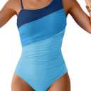 One Shoulder One Piece Swimsuit for Women Tummy Control Bathing Suits Color Block Ruched Swim Suit Slimming Swimwear (Large)
