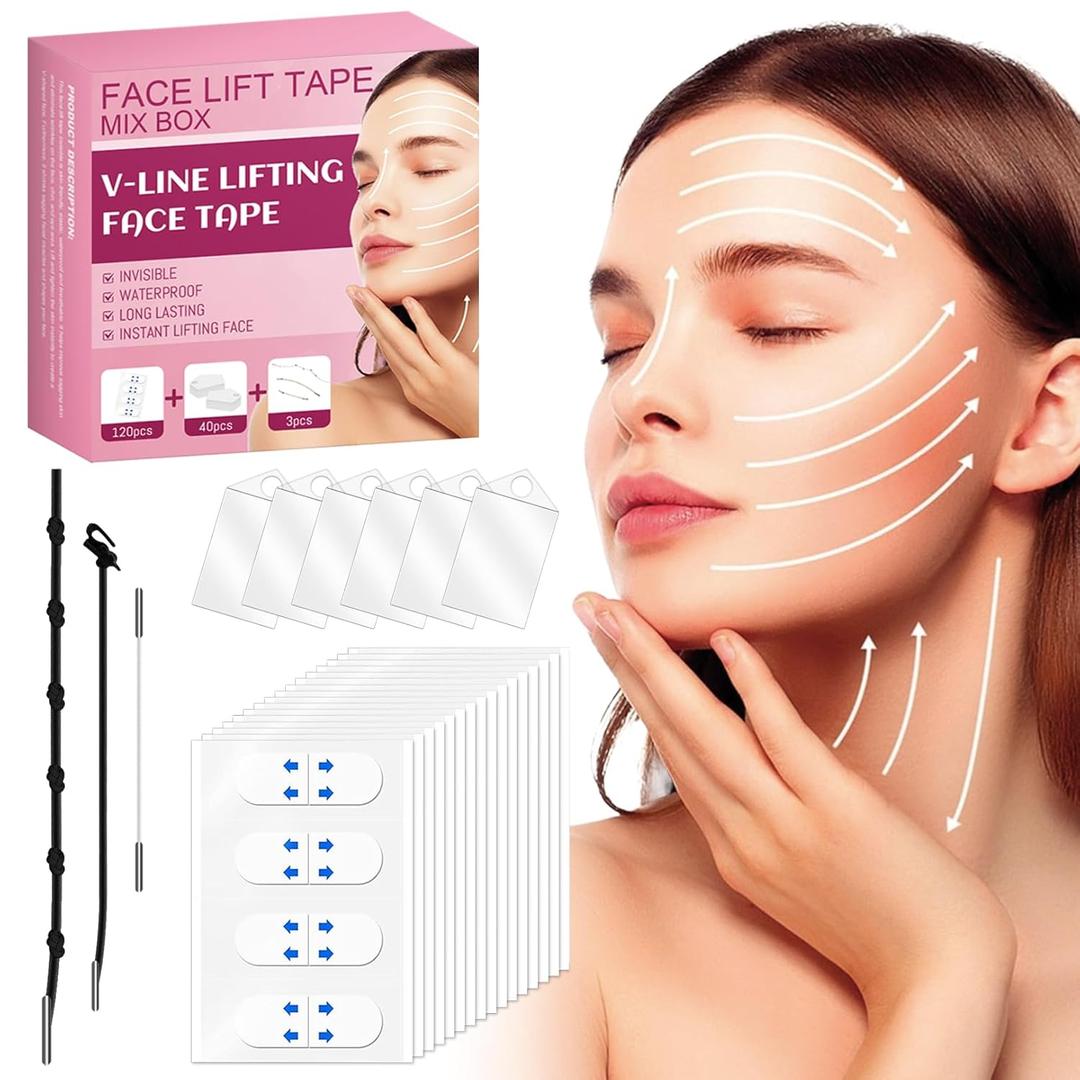160PCS Face Tape Neck Tape Neck Tape Lifting Invisible With String, Silicone Anti Wrinkle Facial Patches V-Shaped Instantly for Facial Wrinkles, for Dounle Chin Forehead Skin Firming