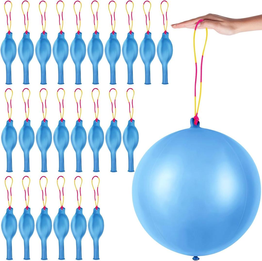 24 Pcs Blue Punch Balloons Bounce with Rubber Band Handle Punching Balloon Heavy Duty for Birthday party favors, Kids (Blue)