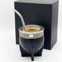 Genrico Mate Imperial Argentino Kit Mate (Mate Cup) y Bombilla de acero inoxidable, Mate de Calabaza, envuelto Cuero Hecho a Mano, incluye un Packing premium