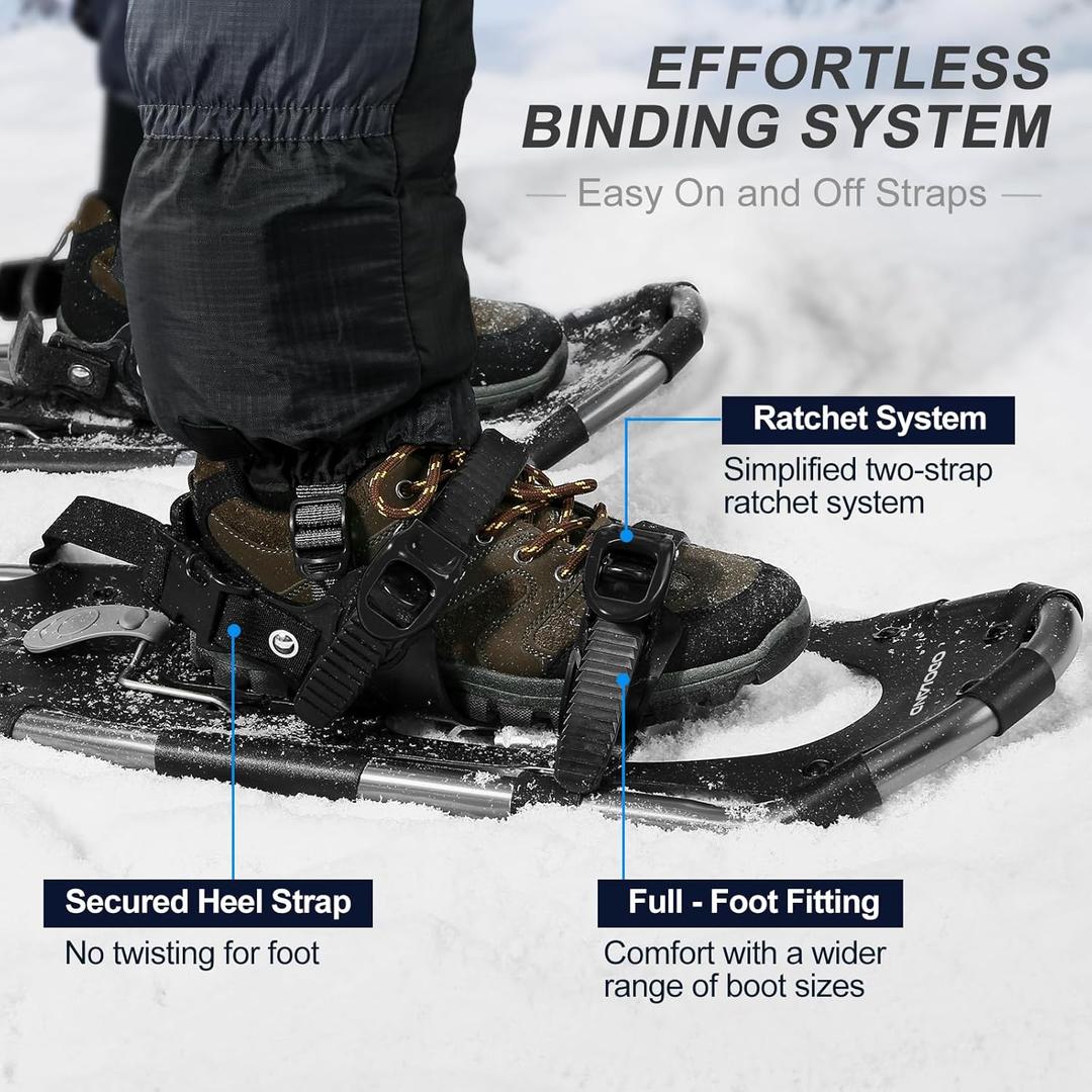 Odoland 21/25/30 Inch Snowshoes with Trekking Poles for Men Women Youth, Waterproof Snow Leg Gaiters and Carrying Bag, Lightweight Aluminum, Heel Lift, Snow Shoes Easy to Wear (21"(80-120lbs))