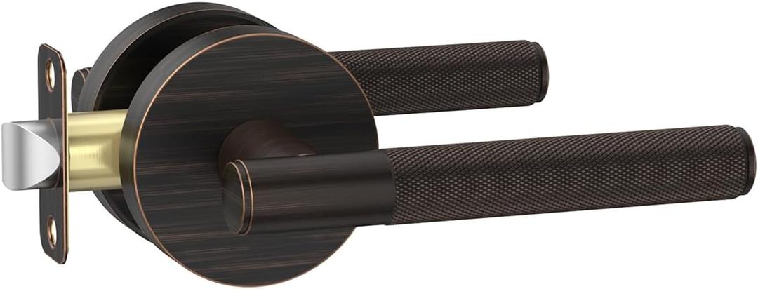 Asidrama 1 Pack Oil Rubbed Bronze Passage Door Handles, Door Lever with Door Knobs Indoor for Bedroom or Bathroom, Heavy Duty Door Handles Interior with Locks for Left Right Sided Doors