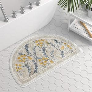 vctops Half Circle Bathroom Rugs Floral Print Soft Absorbent Microfiber Bath Rugs Non Slip Quick Dry Bath Mats for Bathroom Floor, Tub and Shower, Home Decor Accessories (Half Round Floral B,16"x24")