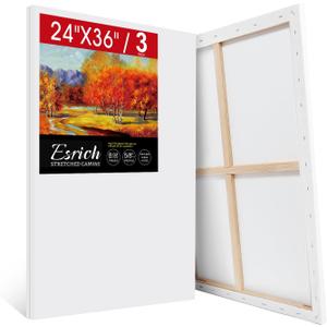 ESRICH Stretched Canvas for Painting 24x36 Inch, 3Pack Large Canvas for Painting, Primed Acid-Free Cotton Blank Canvases, Art Paint Canvases for Oil Paint,Watercolor,Acrylic Paint,Gouache and Tempera. (3 Packs-1Sizes( 24*36in))