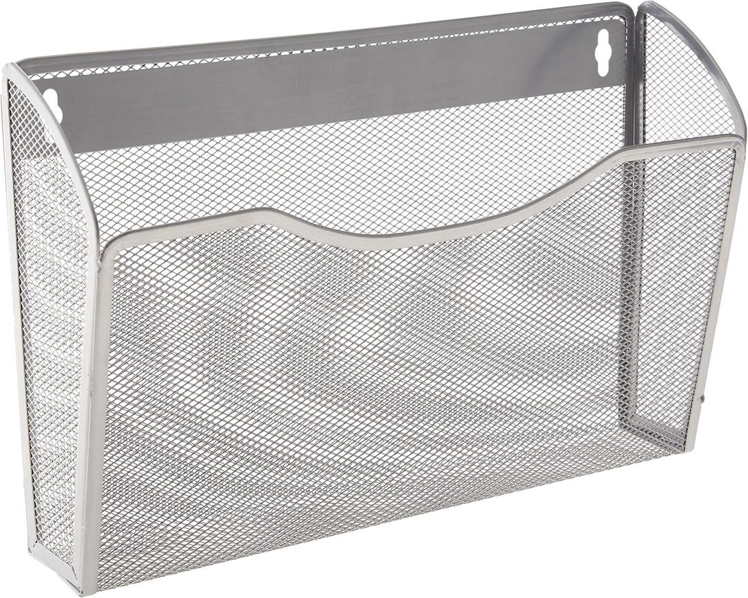 YBM HOME Mesh Wall Mount File Organizer Holder for Home and Office, Single Pocket Hanging File Holder for Folders, Documents, Letters, and Magazines, Silver 1 Pack