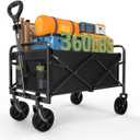 Collapsible Wagon Cart Foldable, 30" L Folding Beach Wagon with All-Terrain Wheels, Shopping Cart with 250lbs Capacity, Portable Camping Wagons Carts for Grocery Garden and Sports, Modern Black