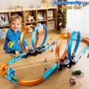 Toy Car Race Track Set for Boys Kids Age 3-5 4-7, Race Tracks with 4 Crash Zones and 1:64 Scale High-Speed Slot Cars, Christmas Halloween Birthday Gifts Toys for Toddlers Boys 4-8 8-12 Years