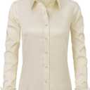 J.VER Womens Dress Shirts Long Sleeve Button Down Shirt Wrinkle-Free Business Casual Blouse Office Work Tops (X-Small, Beige)