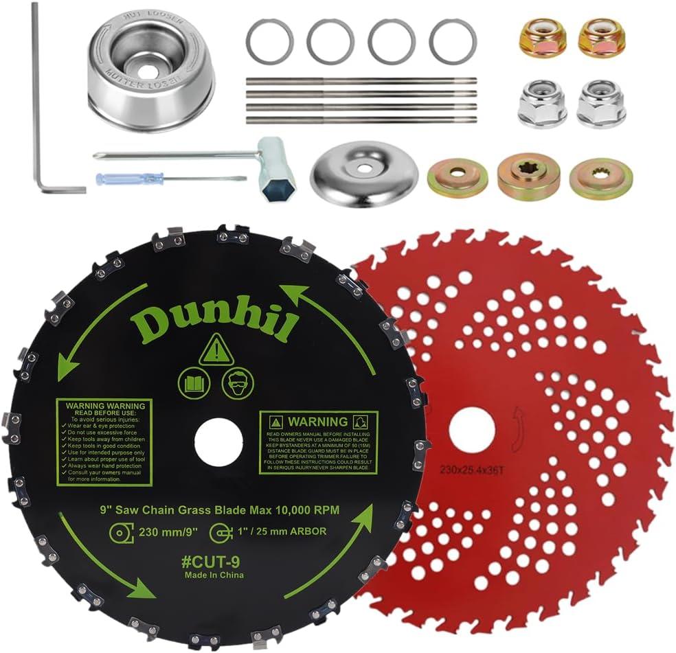 Dunhil 9" x 36 Teeth Carbide Tipped Blades & 9" x 20T Chainsaw Tooth Cutter,Round Chainsaw Tooth Brush Blades with 2 Set Adapter Kits for Weed Eater, Cutter, Trimmer