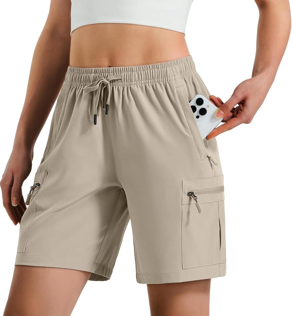 Hugut Women's Lightweight Hiking Cargo Shorts Quick Dry Athletic Shorts Camping Travel Golf Zipper Pockets Water Resistant M