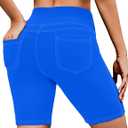 VOOVEEYA 5"/8" High Waisted Yoga Biker Shorts with Pockets for Women - Butt Lifting Workout Spandex Booty Gym Shorts (8 Classic Blue)