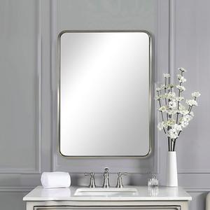 ANDY STAR Brushed Nickel Bathroom Mirror, 24x36 Rounded Rectangle Mirror Modern Silver Vanity Mirror SUS304 Metal Tube Frame(Rustproof) 1 Deep Wall Mounted Vertically/Horizontally