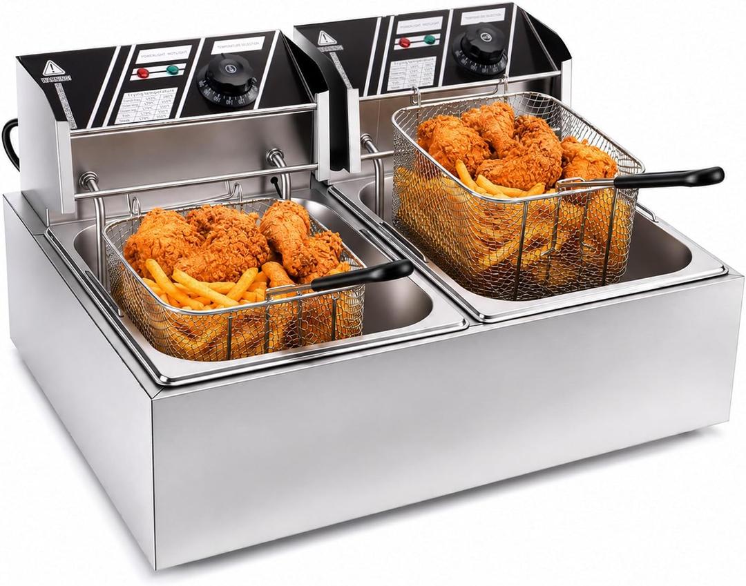 ADWAN Commercial Deep Fryer 20L /21.1QT, Electric Fryer Dual-Tank Fryer