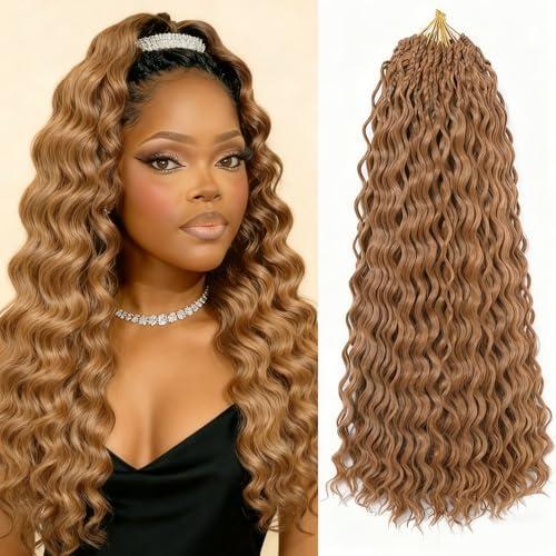 Ocean Wave Crochet Hair Crochet Hair Pre Looped Boho Deep Wave Curly for Black Women Braiding Hair Extensions 18 Inch 9 Packs 27#