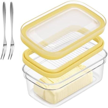ShineMe Butter Slicer Cutter, Airtight Plastic Butter Dish with Lid, Butter Stick Container with 2pack Forks (280g)