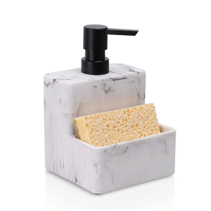 zccz Soap Dispenser with Sponge Holder, Marble Look Liquid Hand and Dish Soap Dispenser Pump Bottle and Sponge Holder 2 in 1 for Kitchen Sink Bathroom Counter Storage and Organization