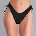 SHEKINI Women's Bikini Bottom V Cheeky High Cut Thong Tie Side Swimsuit Bottom Brazilian Swim Bottom (Black, M)
