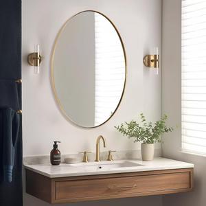 ANDY STAR Gold Oval Mirrors for Bathroom, 24x36 Inch Brushed Gold Stainless Steel Metal Framed Oval Wall Mirror, Modern Vanity Mirror Wall Mount Horizontal or Vertical